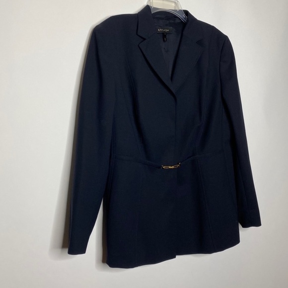 Escada Belted Wool Blazer 44 Navy Blue - Picture 9 of 10